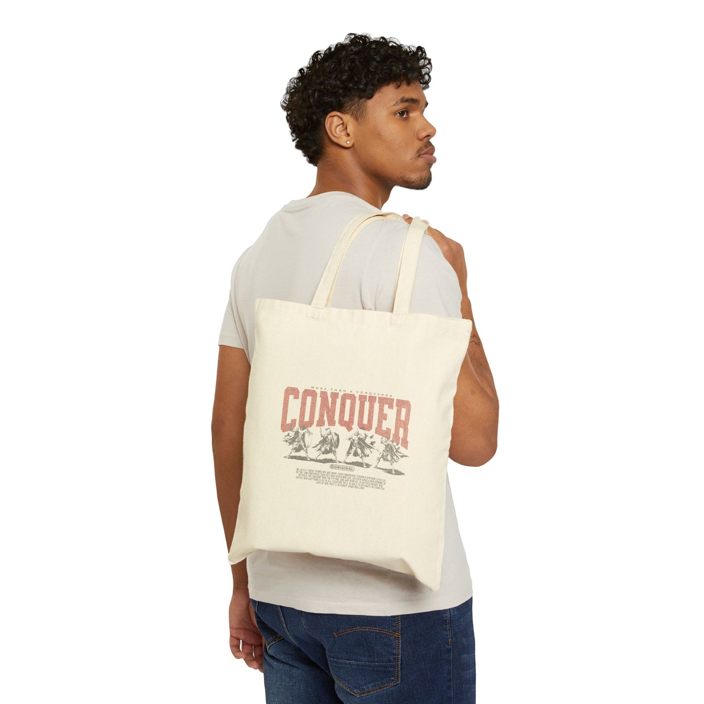 More than a Conqueror Canvas Tote