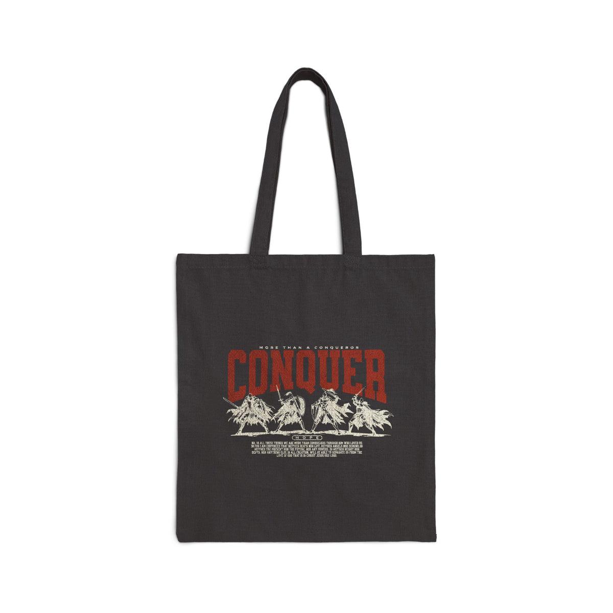 More than a Conqueror Black Canvas Tote