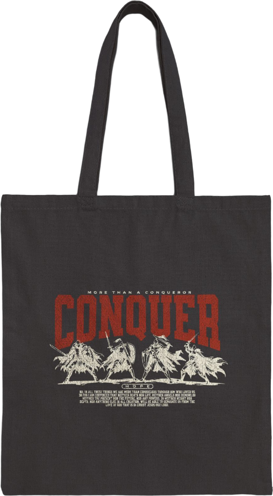 More than a Conqueror Black Canvas Tote